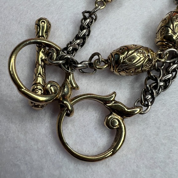 Premier Designs Two Tone Toggle Bracelet Ornate Oval Bead Chain Layered Vintage - Picture 7 of 7
